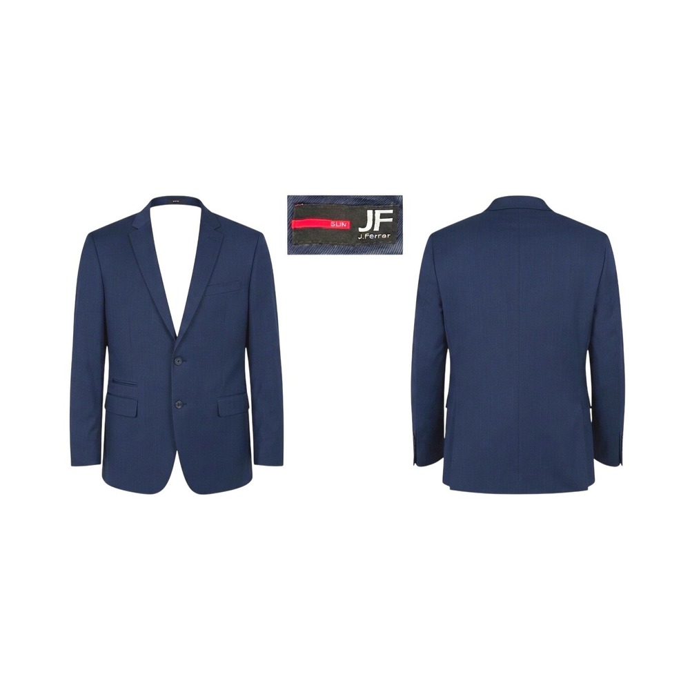 J.Ferrar Mens Slim Fit Navy Blue Textured Two Button Blazer Suit Jacket 46R
